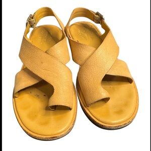 Kork-Ease Mustard Yellow Leather Cross-Strap Sandals